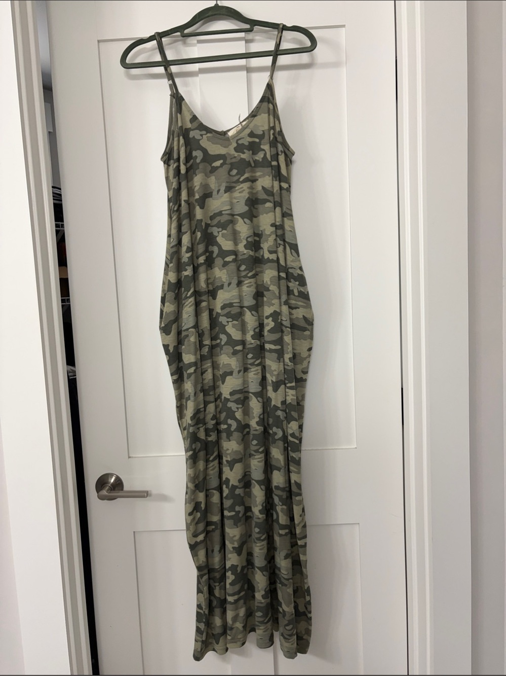 entro Olive Green Camo Spaghetti-Strap Maxi Dress